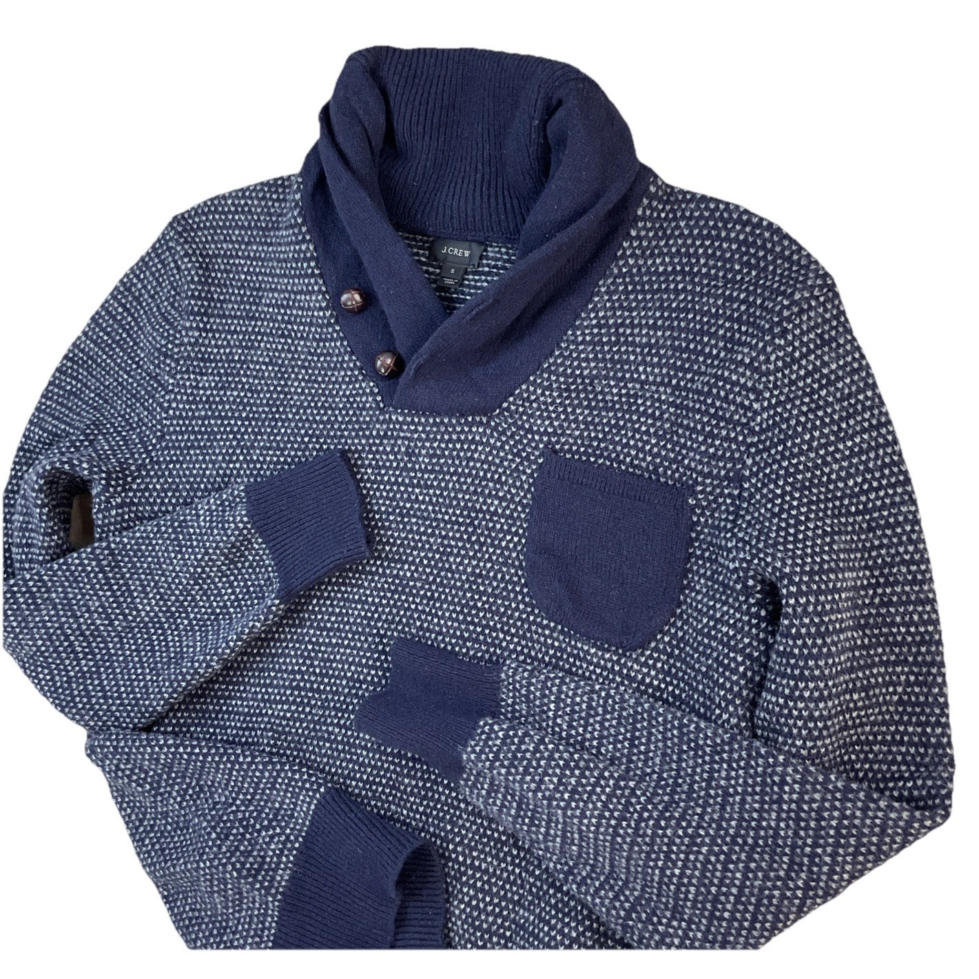 J.Crew Sweater Shawl Collar 100% Lambswool Pullover Blue Men Sz S Cozy Knit